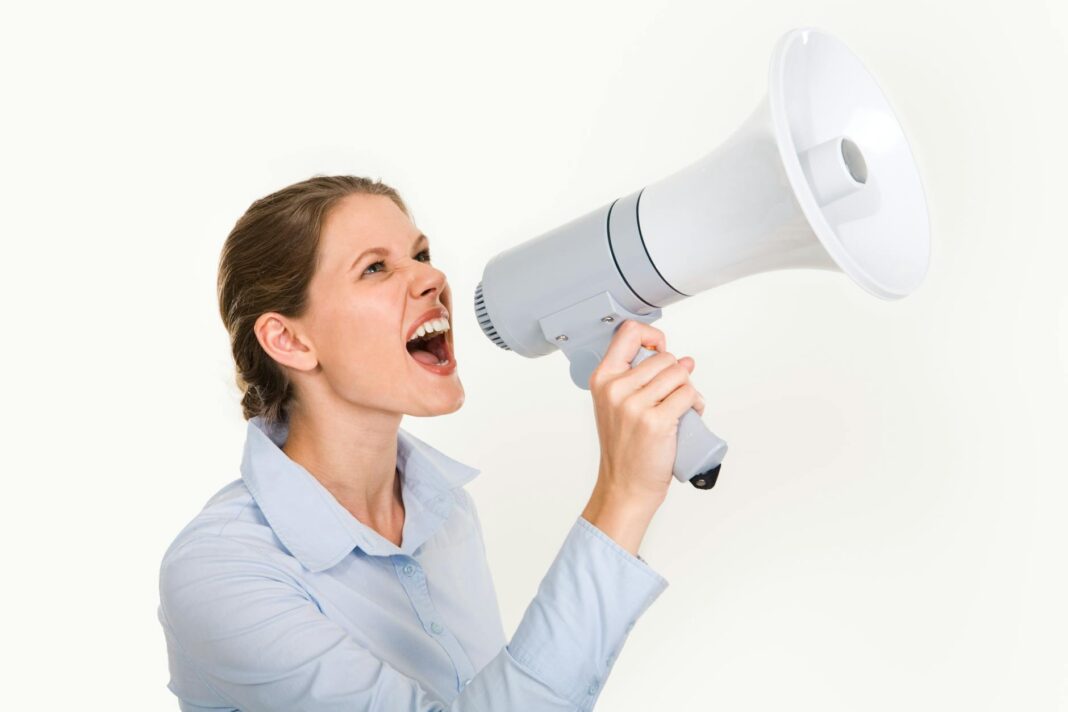 young woman with a megaphone